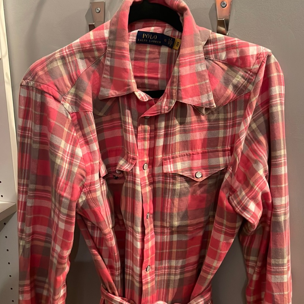 Stunning Polo Ralph Lauren long sleeve plaid maxi dress with tie belt